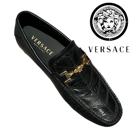 NEW VERSACE MENS LEATHER EMBOSSED DRIVING LOAFER GOLD MEDUSA DETAIL - Picture 6 of 7